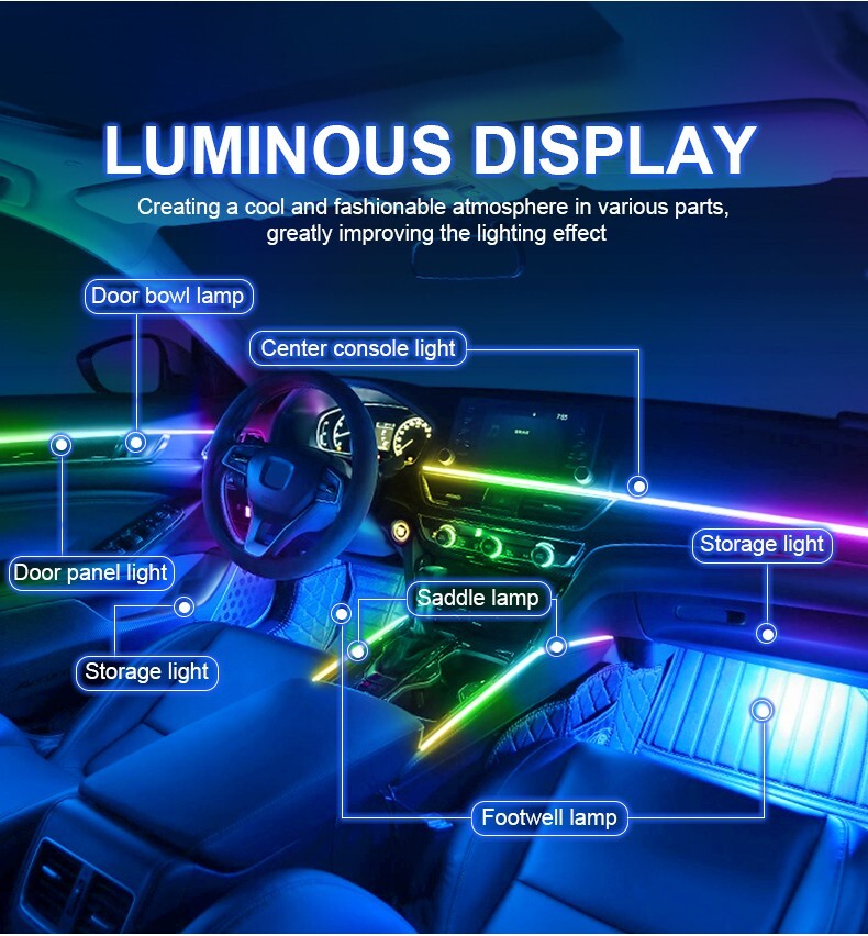 Universal Car LED Ambient Light Strip atmosphere Music Sync RGB Interior Kit US