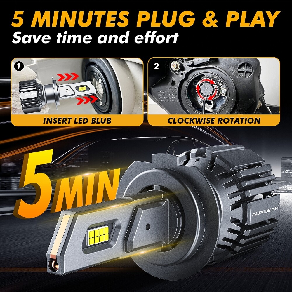 AUXBEAM H7 LED Headlight Bulb Conversion Kit High or Low Beam White 6500K CANBUS