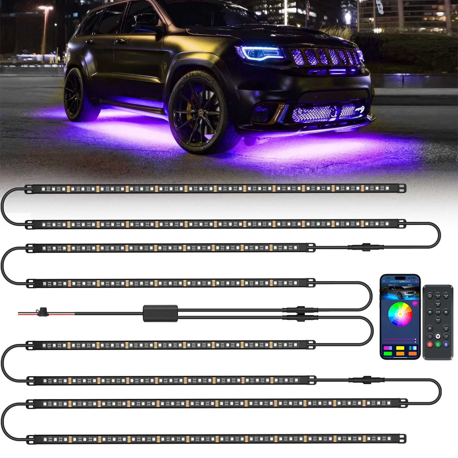 Waterproof N8 Aluminum RGBW LED Car Underglow Lights, Led Exterior Underbody Kit