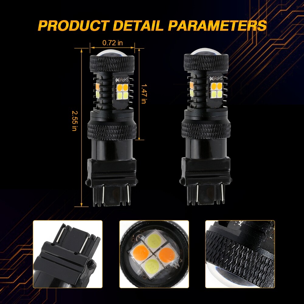 AUXBEAM 3157 T25 Dual Color Turn Signal Light Canbus LED Bulbs 3156 White Amber
