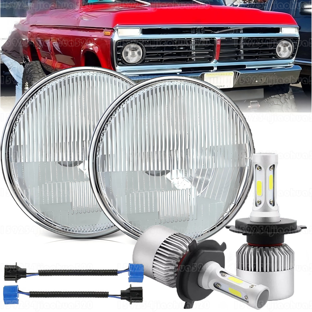 ORIGINAL CLASSIC LOOK Round 7inch LED GLASS Headlight Conversion Chrome pair