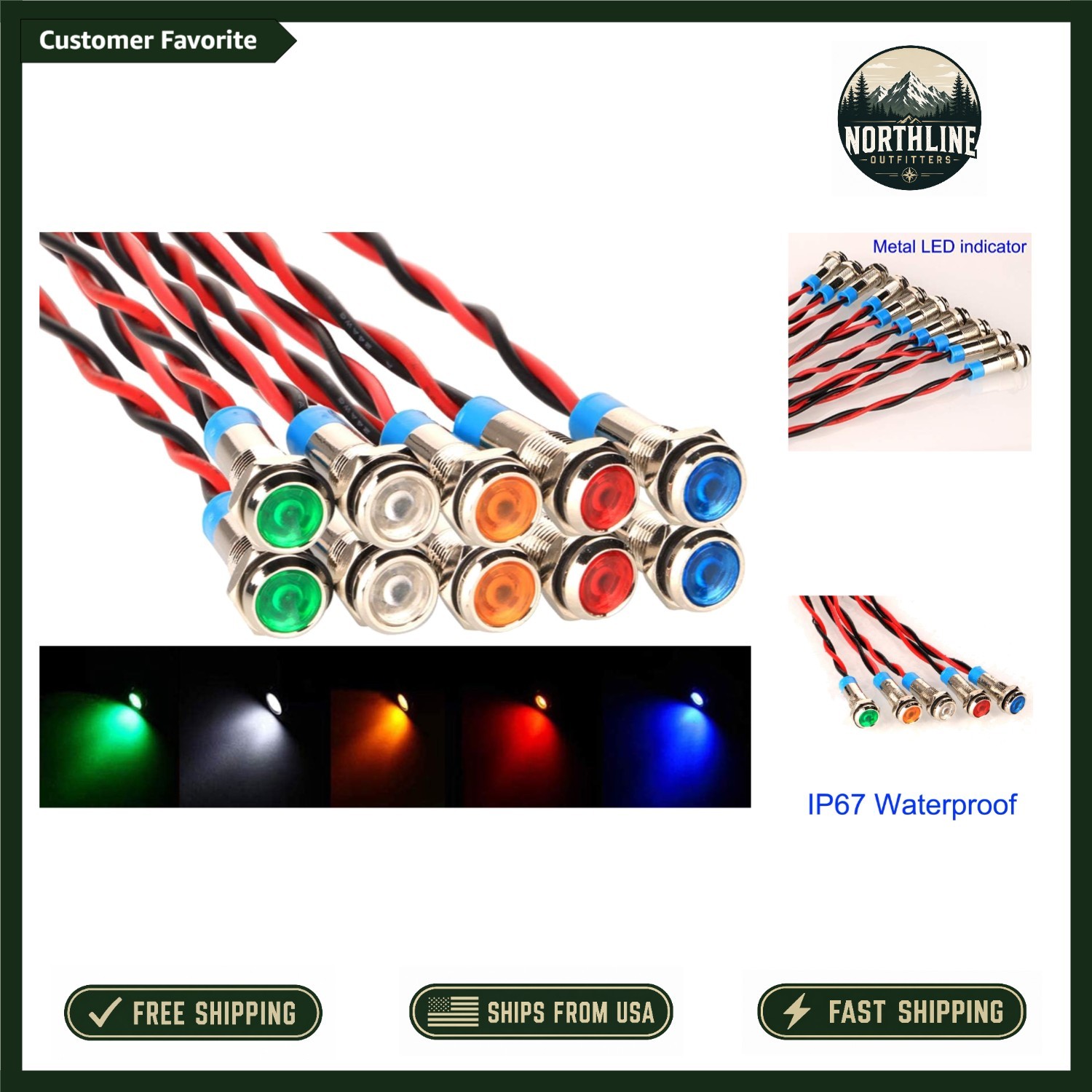 10pcs Waterproof Multicolored LED Indicator Lights – AC/DC 12-24V Signal Lamps