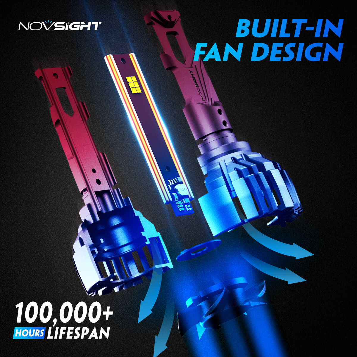NOVSIGHT 9005 LED Headlight Bulbs High Low Beam 30000LM Super Bright 6500K White