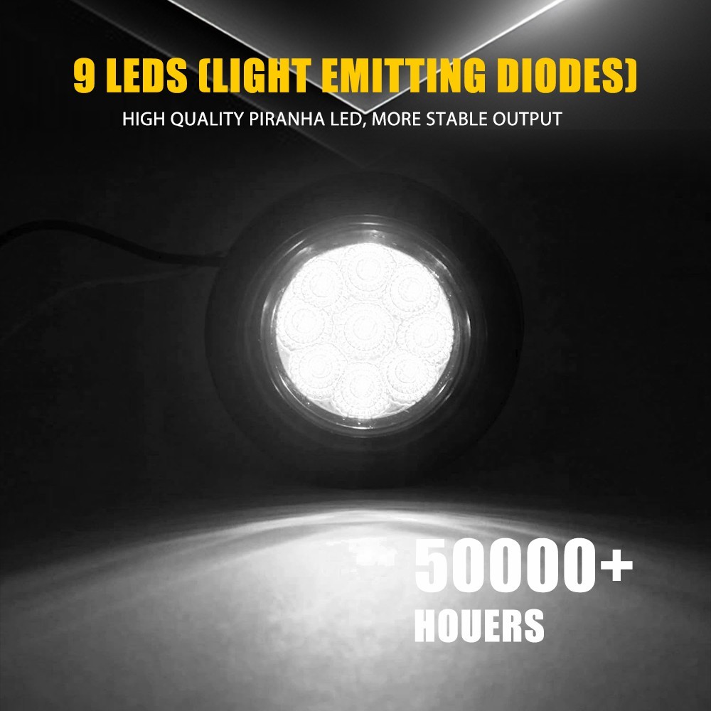 White 2″ DOT Inch Round LED Side Marker Clearance Lights with Grommet 12V 5-25X