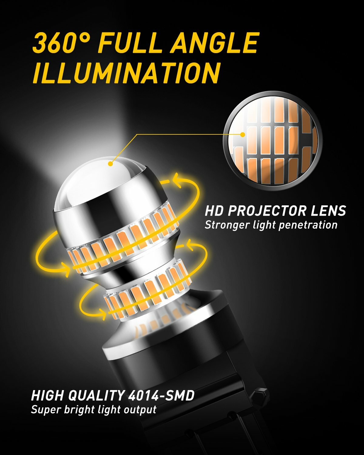 AUXITO Light Turn Signal DRL Bulb Amber Yellow Lamp 360° 54-LED Bulb for Ford