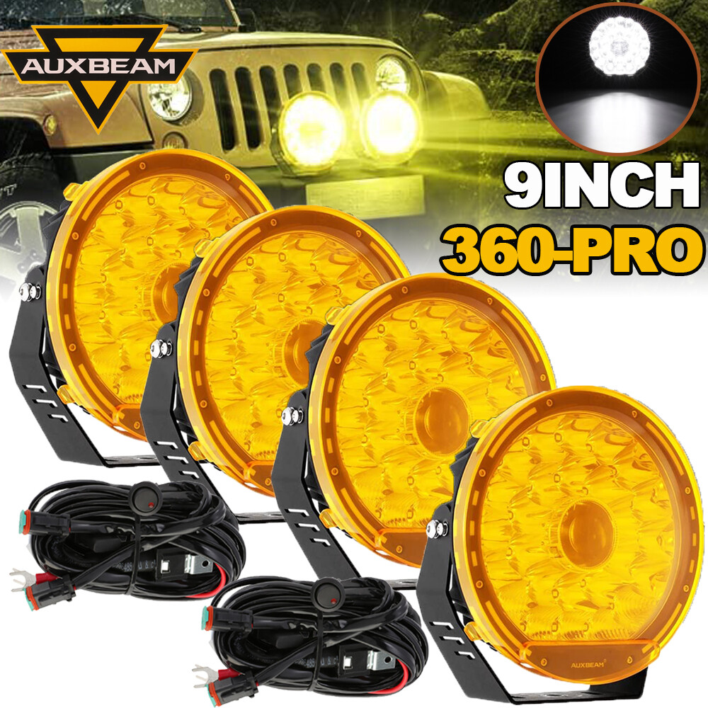 AUXBEAM 9″INCH 360-PRO 720W Round LED Work Lights Offroad Work Fog w/Amber Cover