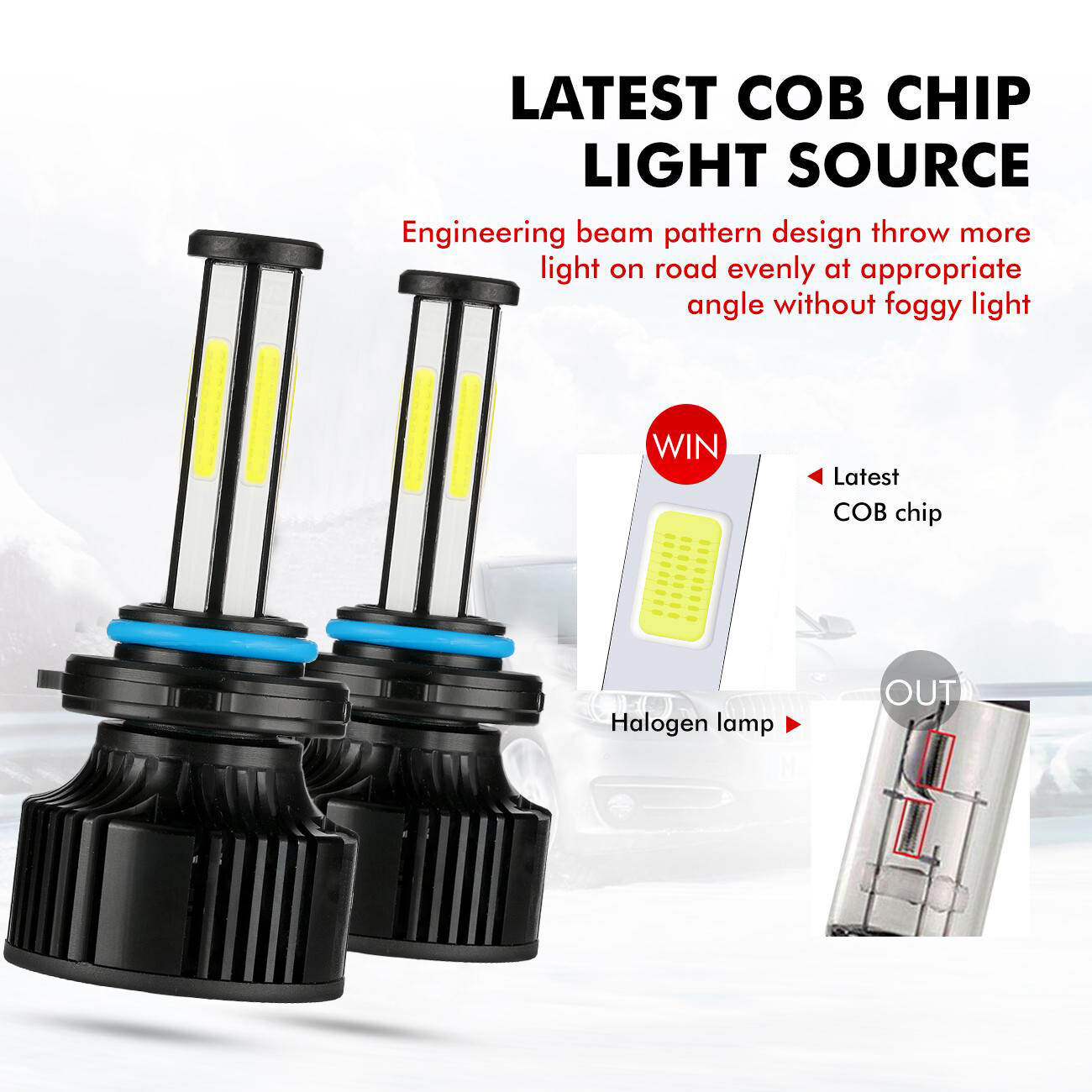6-sides 9005 9006 H11 LED Headlight Bulbs High Low Fog Light 6500K Bright White