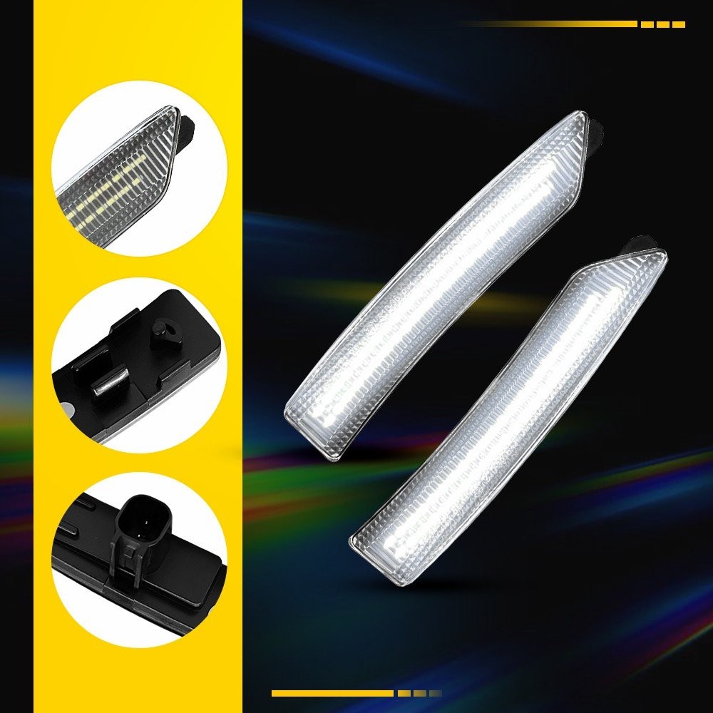 Front&Rear Left+Right Bumper Side Marker Light Lamp White for 24-25 Ford Mustang