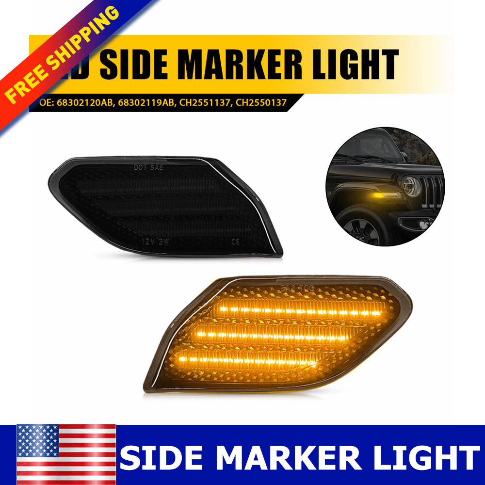 2Pcs Front Left Right Smoked LED Fender Side Marker Lights For 18+ JL / 20+ JT
