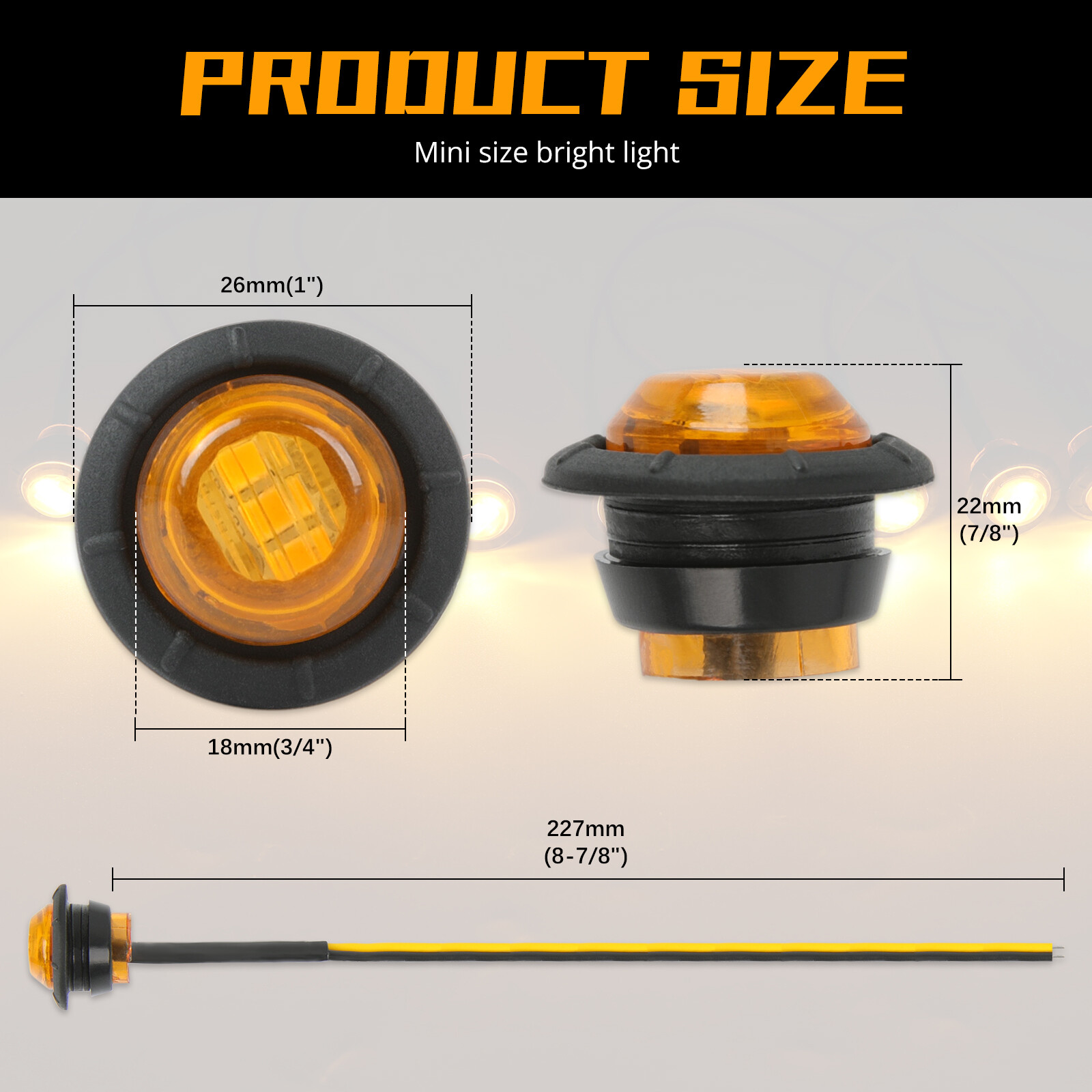 20pcs Mini Round Marker Lights 3/4″LED Truck Trailer Bullet Side Clearance Light