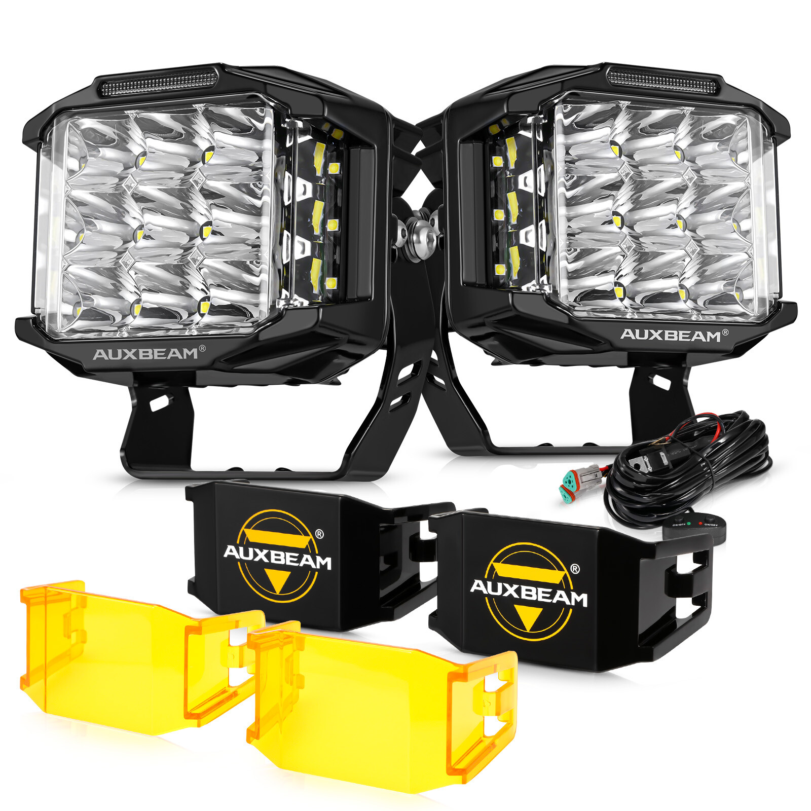 AUXBEAM 2X 5″ LED Side Shooter V-max Combo Beam Led Pod Lights DRL +Amber Cover