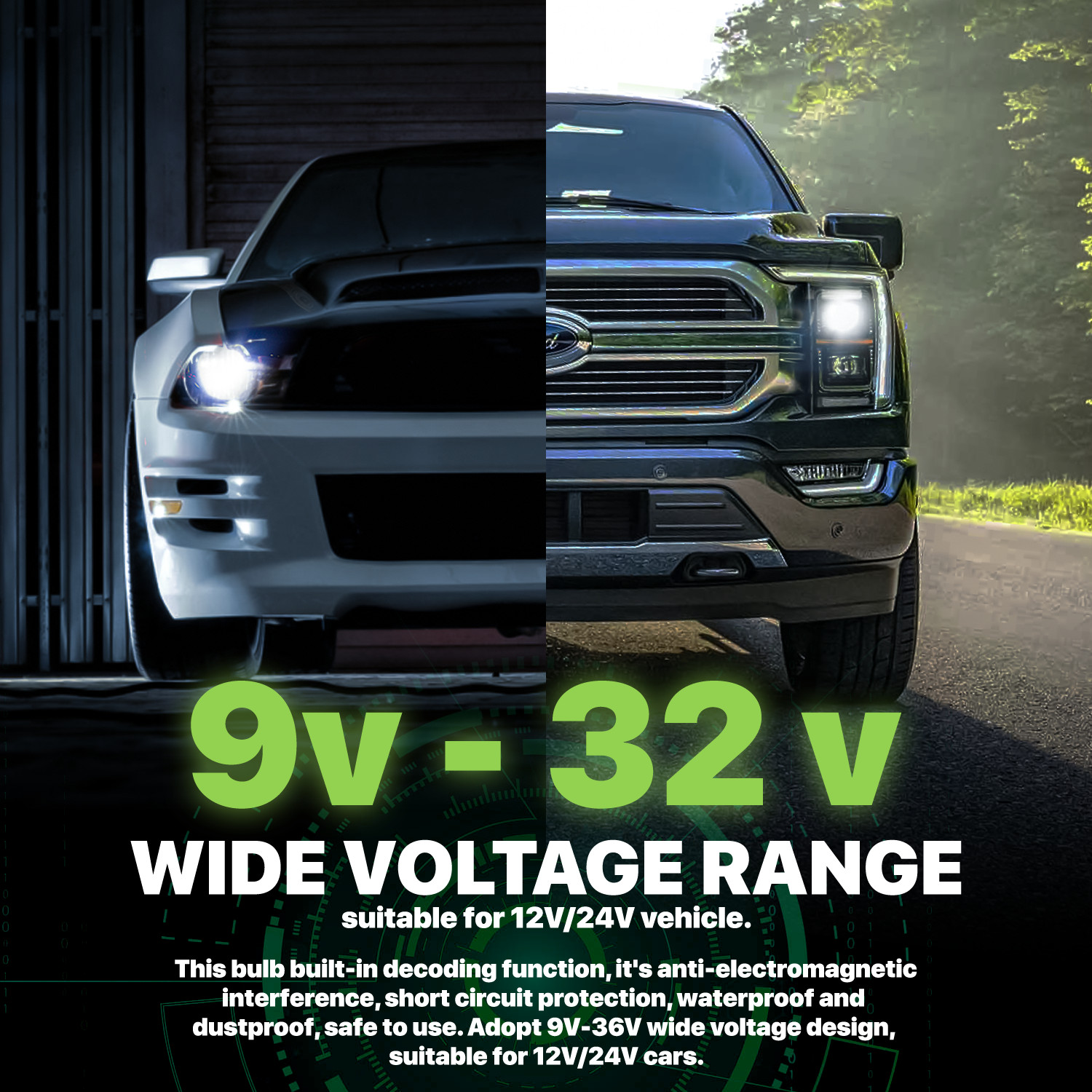 Pair H27W/2 881 6500K LED Headlight Bulb High/Low Beam Fog Lighting DRL 12V/24V