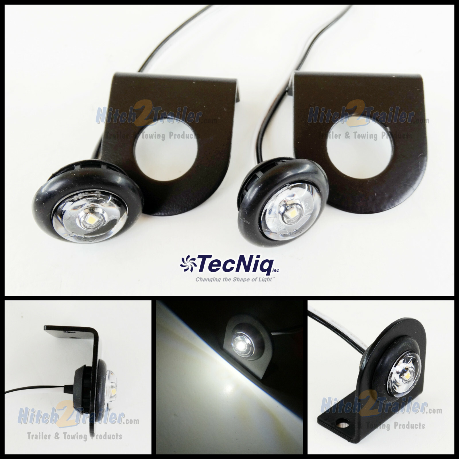 2 TecNiq Clear/ White 3/4″ LED Bullet lights W/brackets Clearance Marker Trailer