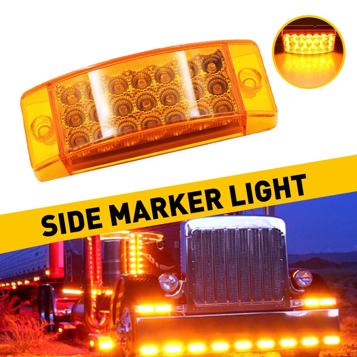 2x Amber 21LED Side Marker Lights RV Truck Trailer Clearance Light Waterproof US