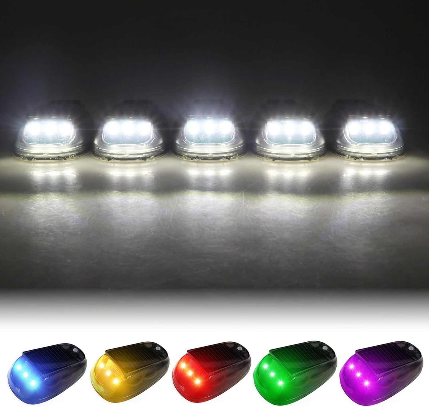 Wireless Solar Cab Lights, 5 Pc, RGB 8-Color, No Drill Roof Marker Lights