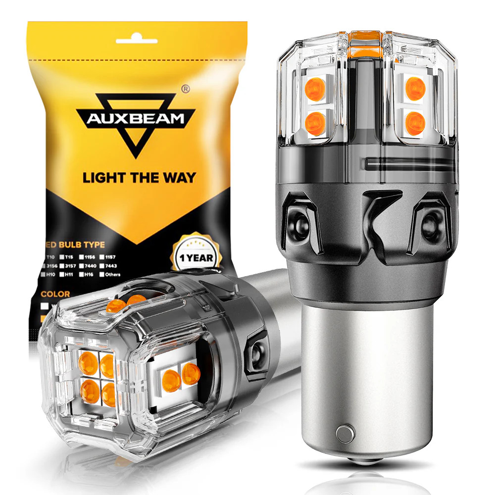 AUXBEAM 3000K Amber 1156 BA15S 1156A 7506 LED Turn Signal Lights Super Bright 2x