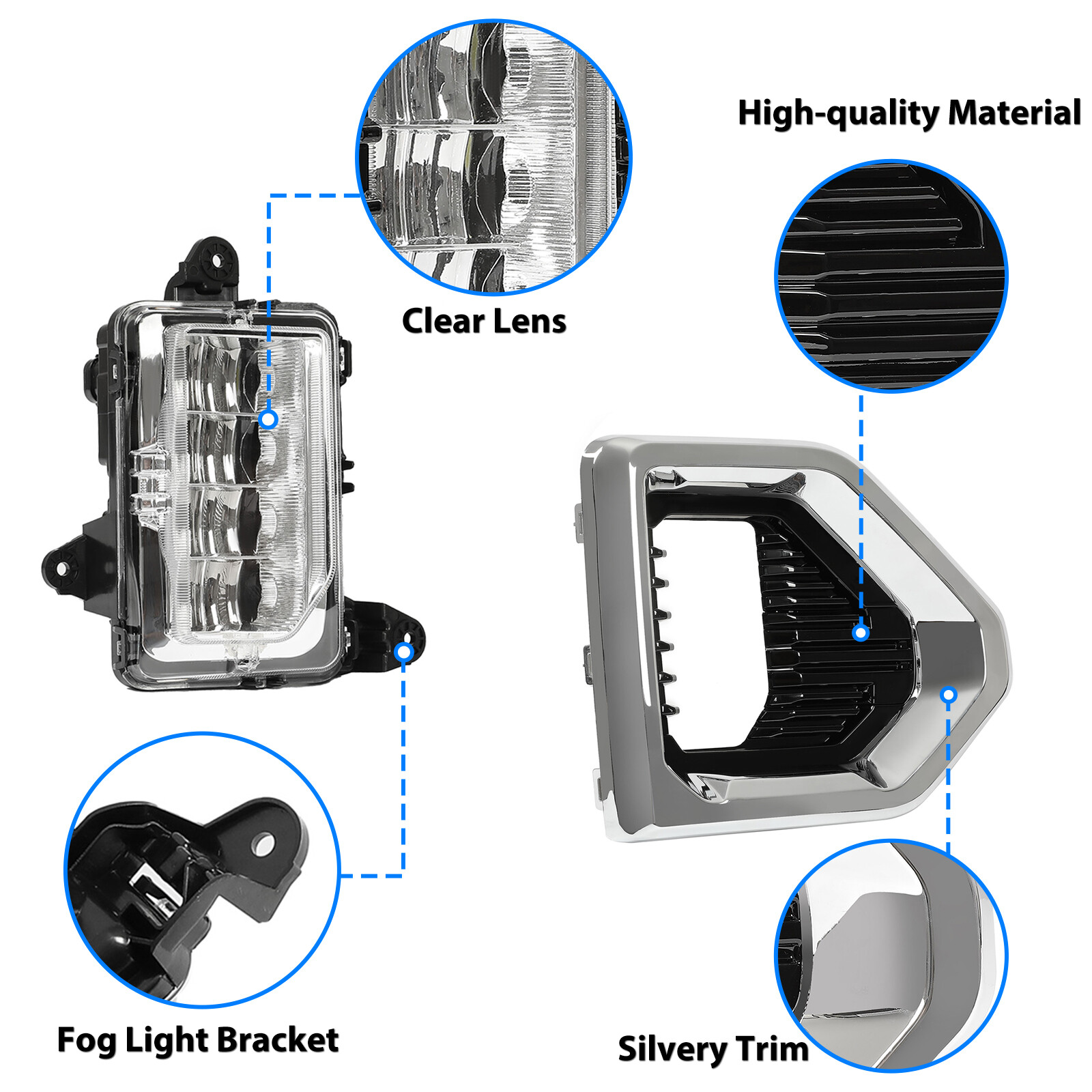 Fog Lights Lamp LED W/Chrome Bezels For GMC Sierra 1500 Denali 2019-2022