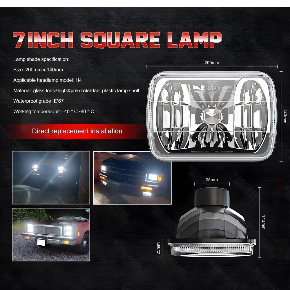Pair For 82-93 Chevy S10 Blazer GMC S15 7X6″ Projector LED Headlights Hi/Lo Beam