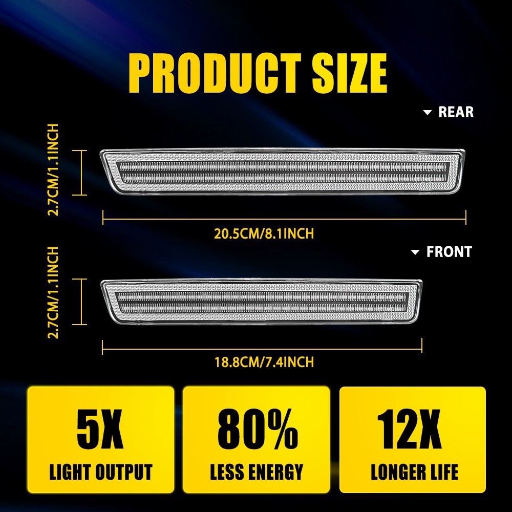 Fit 15-23 Dodge Clear Charger LED Rear Front Bumper Side Marker Light Lamp 4PCS