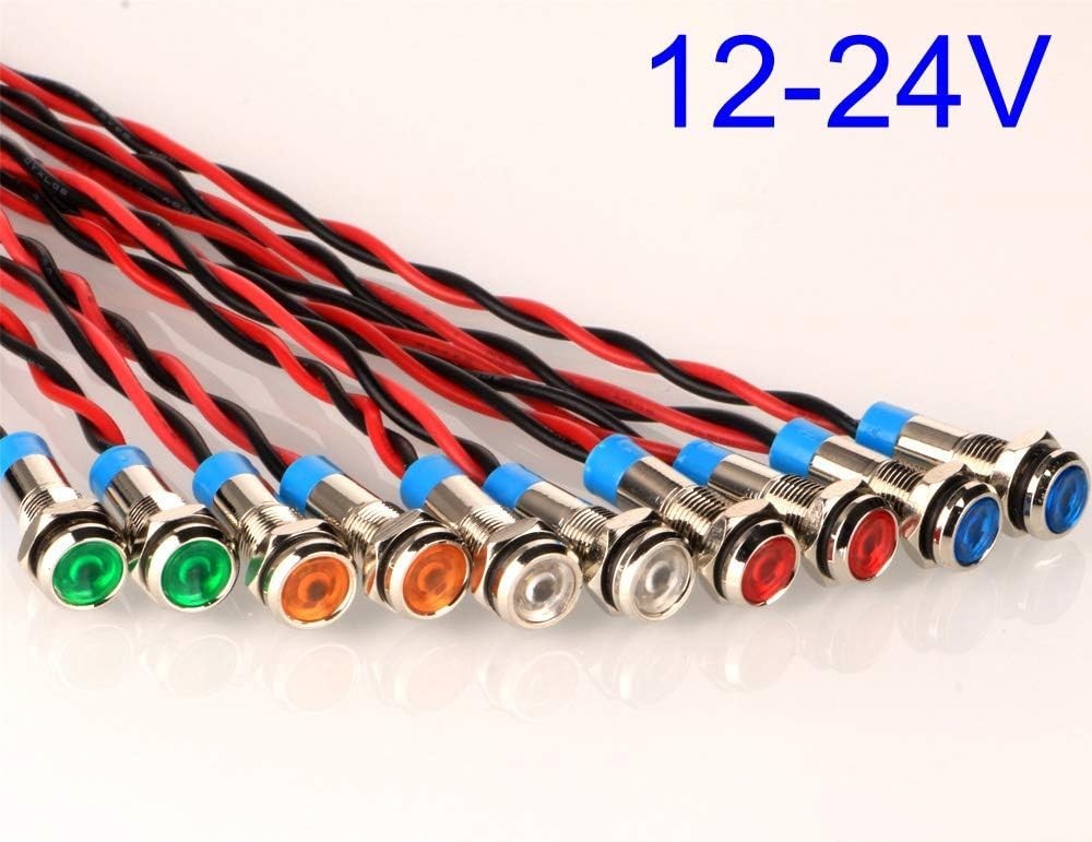 10pcs Waterproof Multicolored LED Indicator Lights – AC/DC 12-24V Signal Lamps