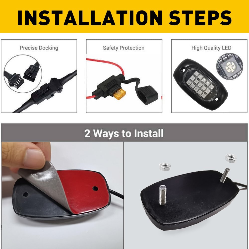 8x RGB Light Rock LED Off-Road Kit Foot Wheel Underglow Well Light For Truck ATV