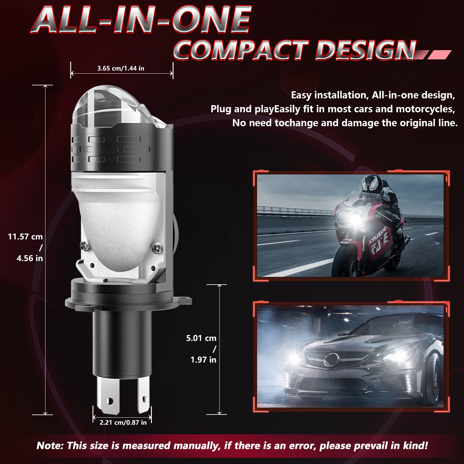 2Pcs H4/HB2 9003 160W Bi-LED Projector Lens Hi/Lo Motorcycle LED Headlight Bulbs