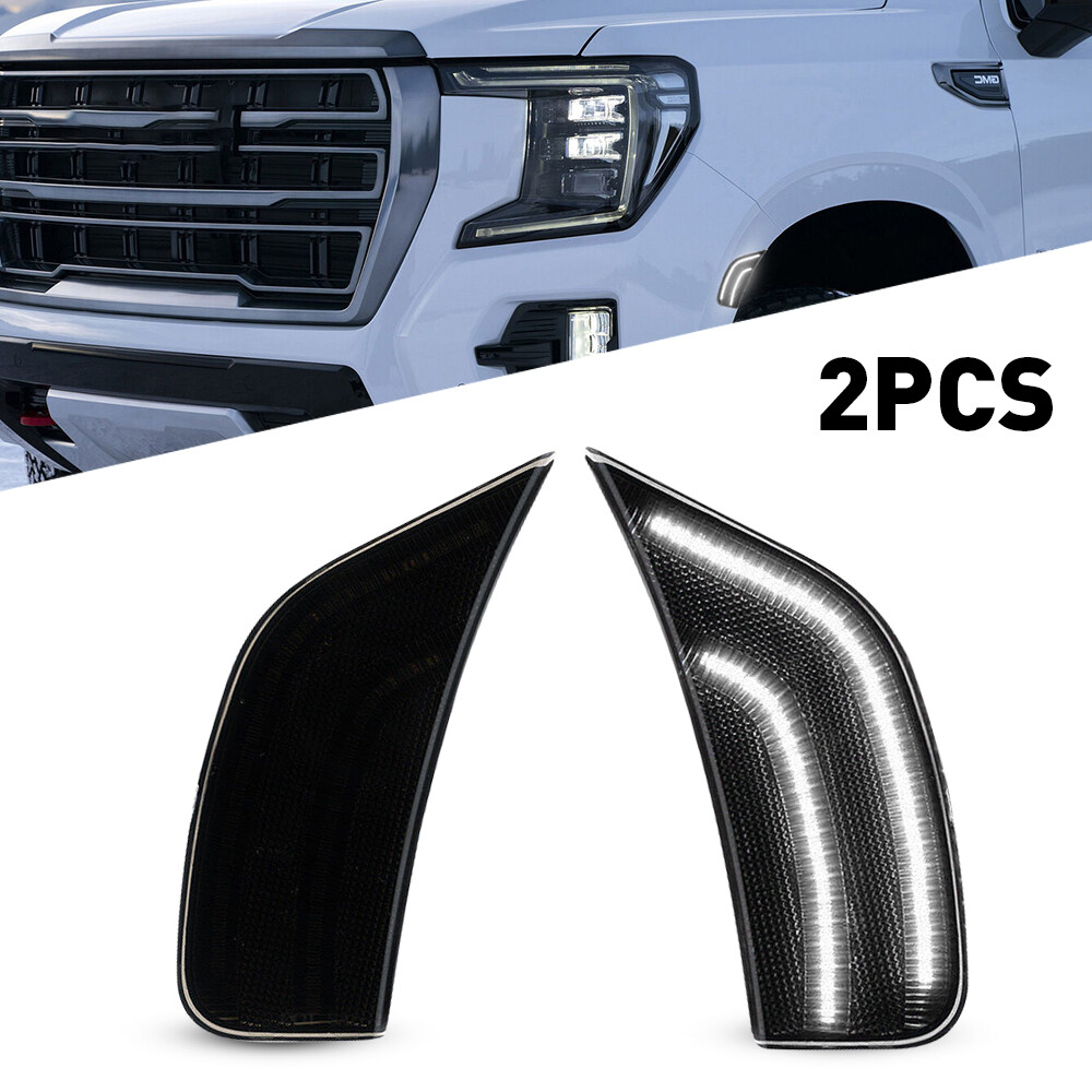 2x Full Front LED Smoke Side White Lights For Escalade Marker 2021-2023 Yukon XL