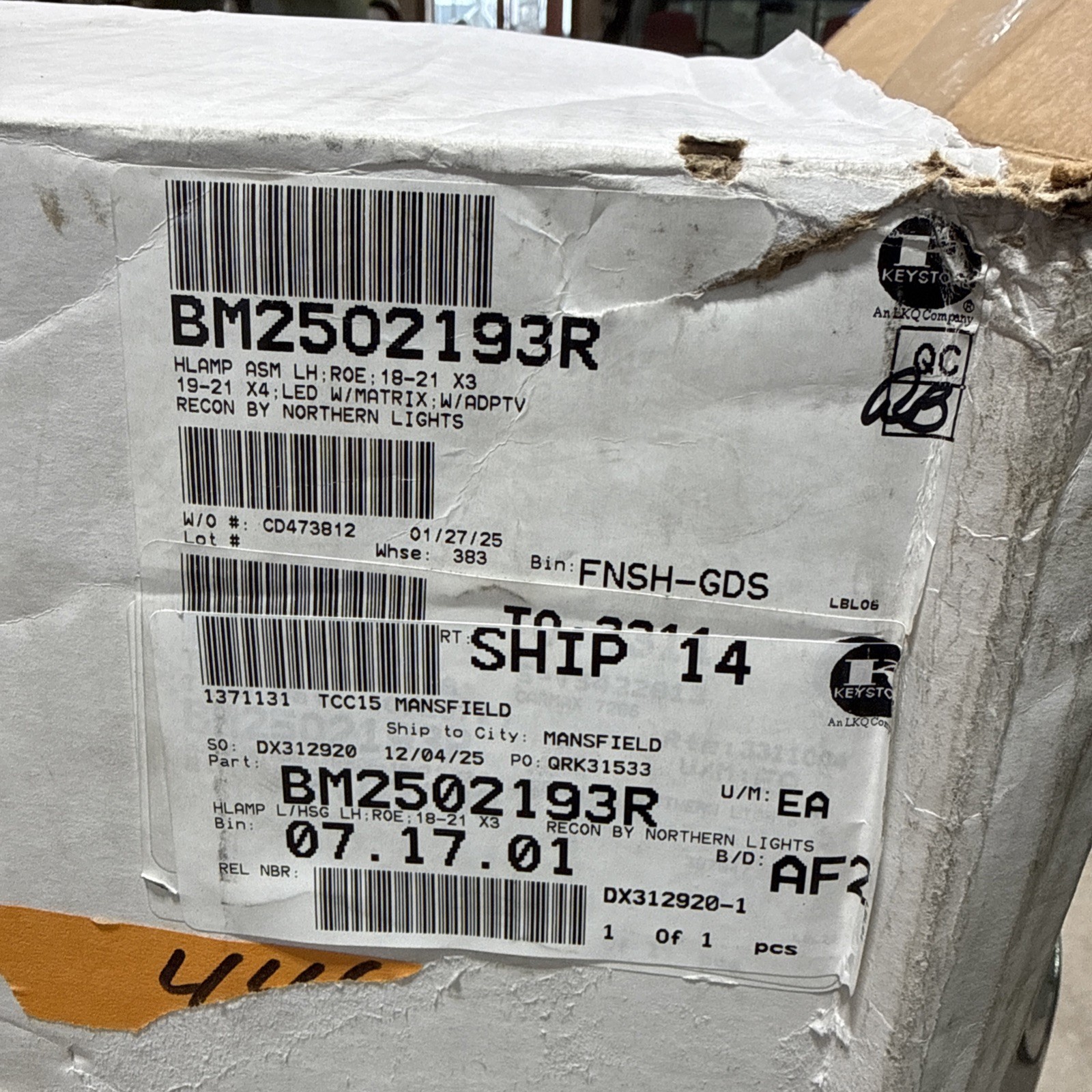 BM2502193R OEM Reconditioned Driver Side LED Headlight Lens Housing