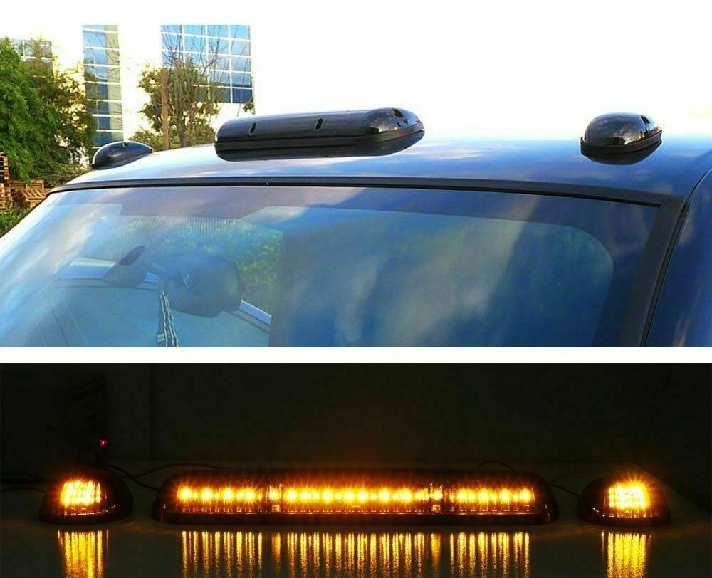 3PC Smoke Lens LED Cab Roof Running Amber Lights For 2002-14 Chevrolet Silverado
