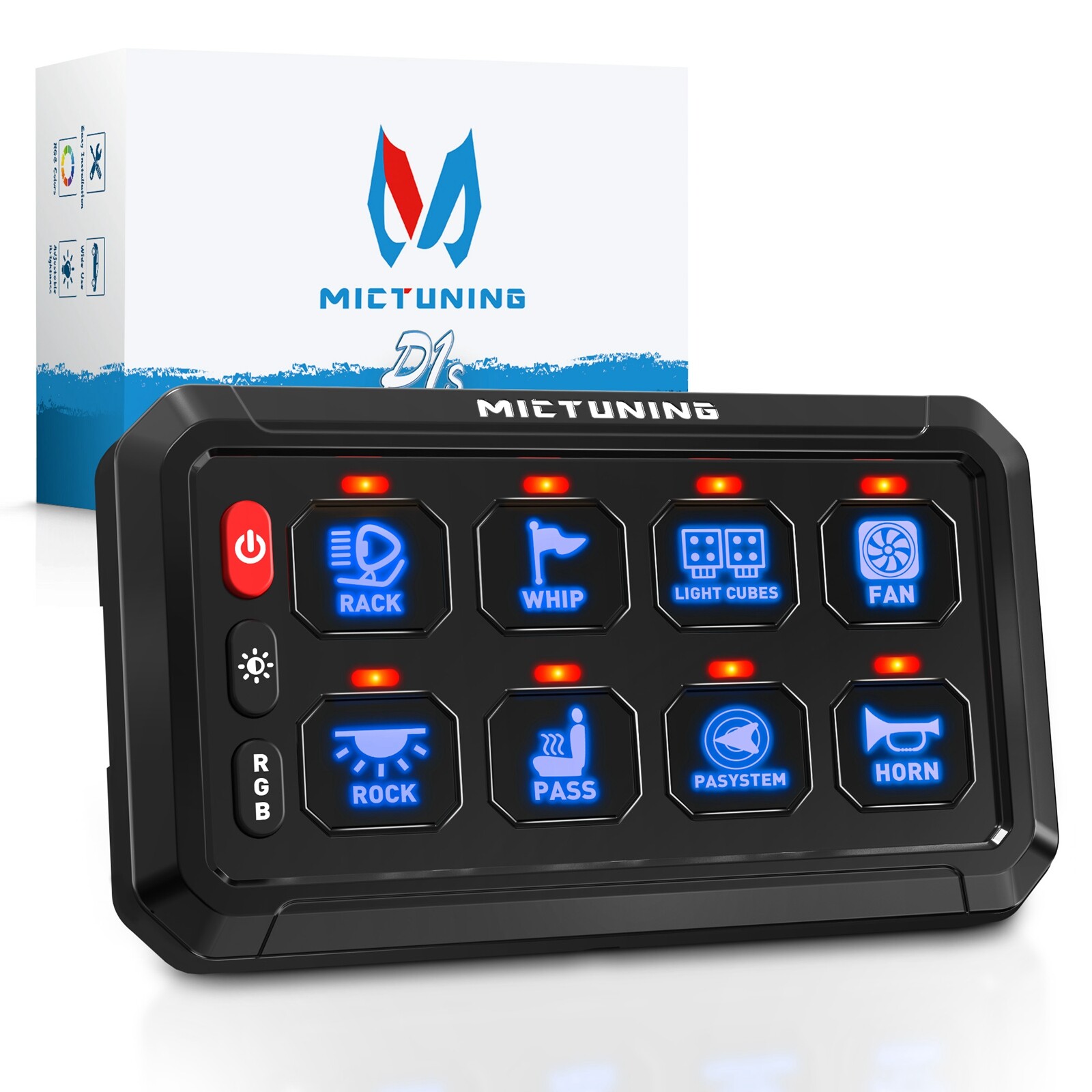 MICTUNING RGB 8 Gang Switch Panel LED Circuit Control Relay System Multipe Mode
