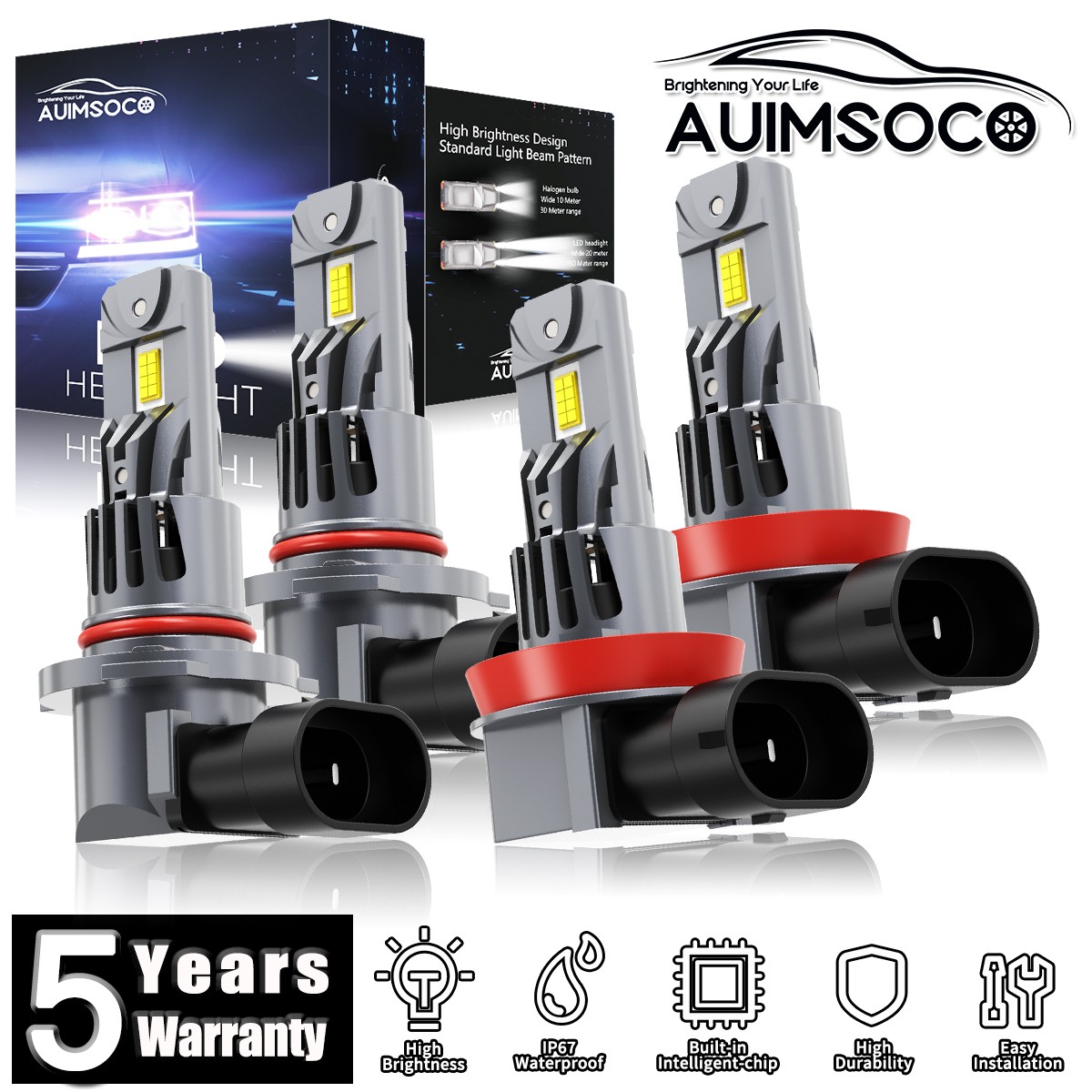 For GMC Yukon 2015-2021 LED Headlight Kit Bulbs High Low Beam Fog Light 72000LM
