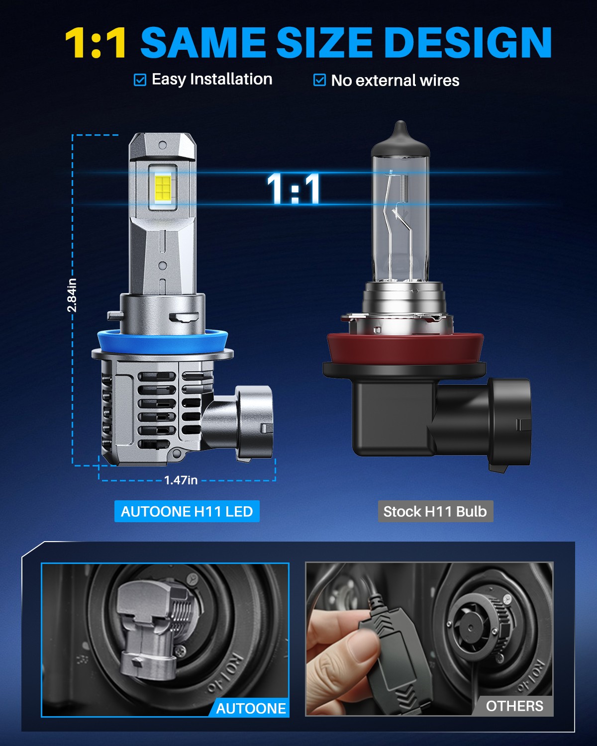 AUTOONE H8/H9/H11 40000LM LED Headlights Kit Hi/Low Beam High Power Bulbs 6500K