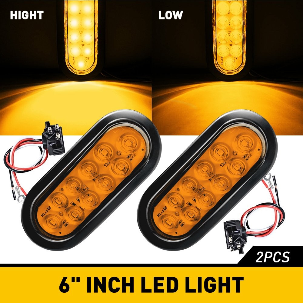 2x Trailer 10 Amber Lights Stop LED Turn Tail Truck Rear Brake Lights Universal