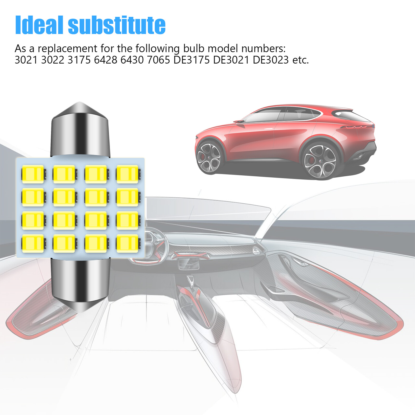 20X White 31MM 16SMD LED Car Interior License Plate Dome Map Light Bulbs 6000K