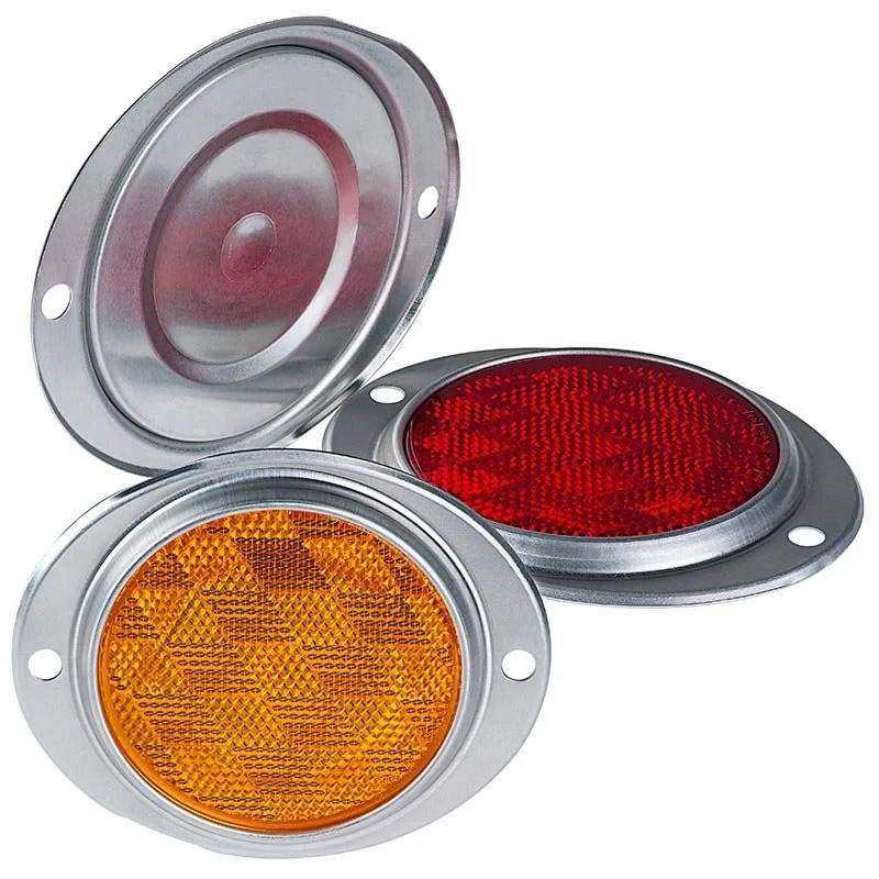 3 inch Round Aluminum Housing Reflectors Amber + Red Pair Military Trailer