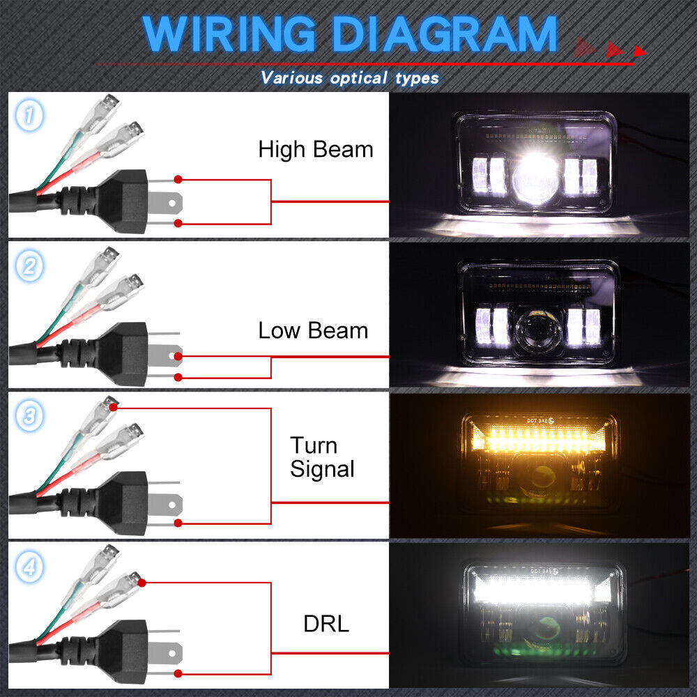 4X 4×6″ LED Headlights Hi/Lo Halo DRL Fit Chevrolet Camaro Iroc-Z Z28 1982-1992