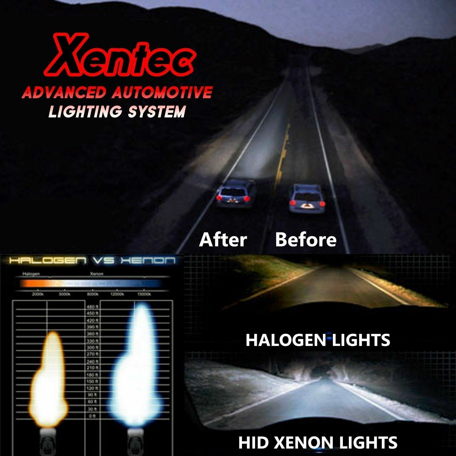 Xentec H13 9008 Xenon Lights 35W HID Conversion Kit 9V-16V 6000K Cool Bulbs