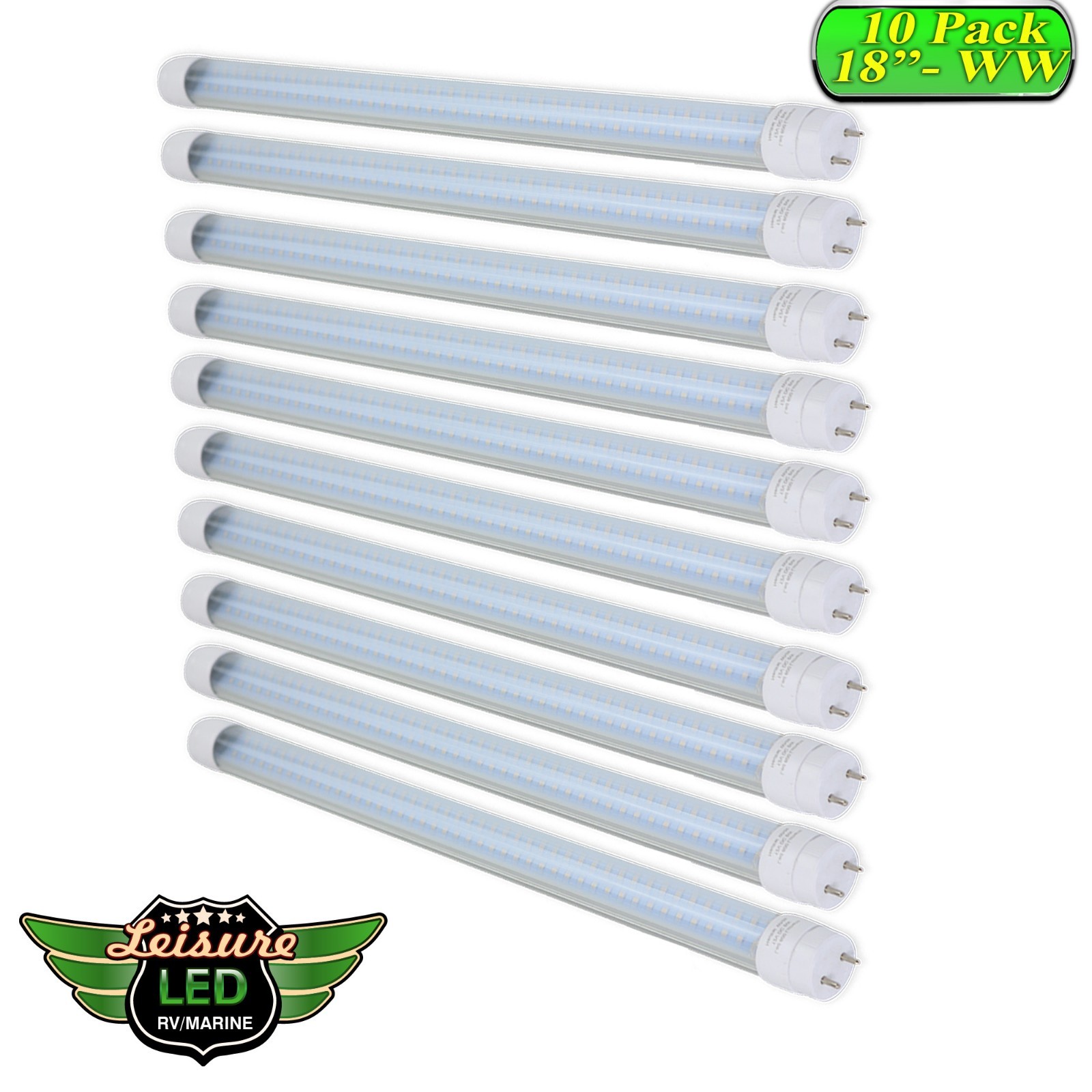 10PC 12V DC RV Marine F15T8 LED Tube Light 9W 18″(17-3/4″ pin to pin) WW 600 lm
