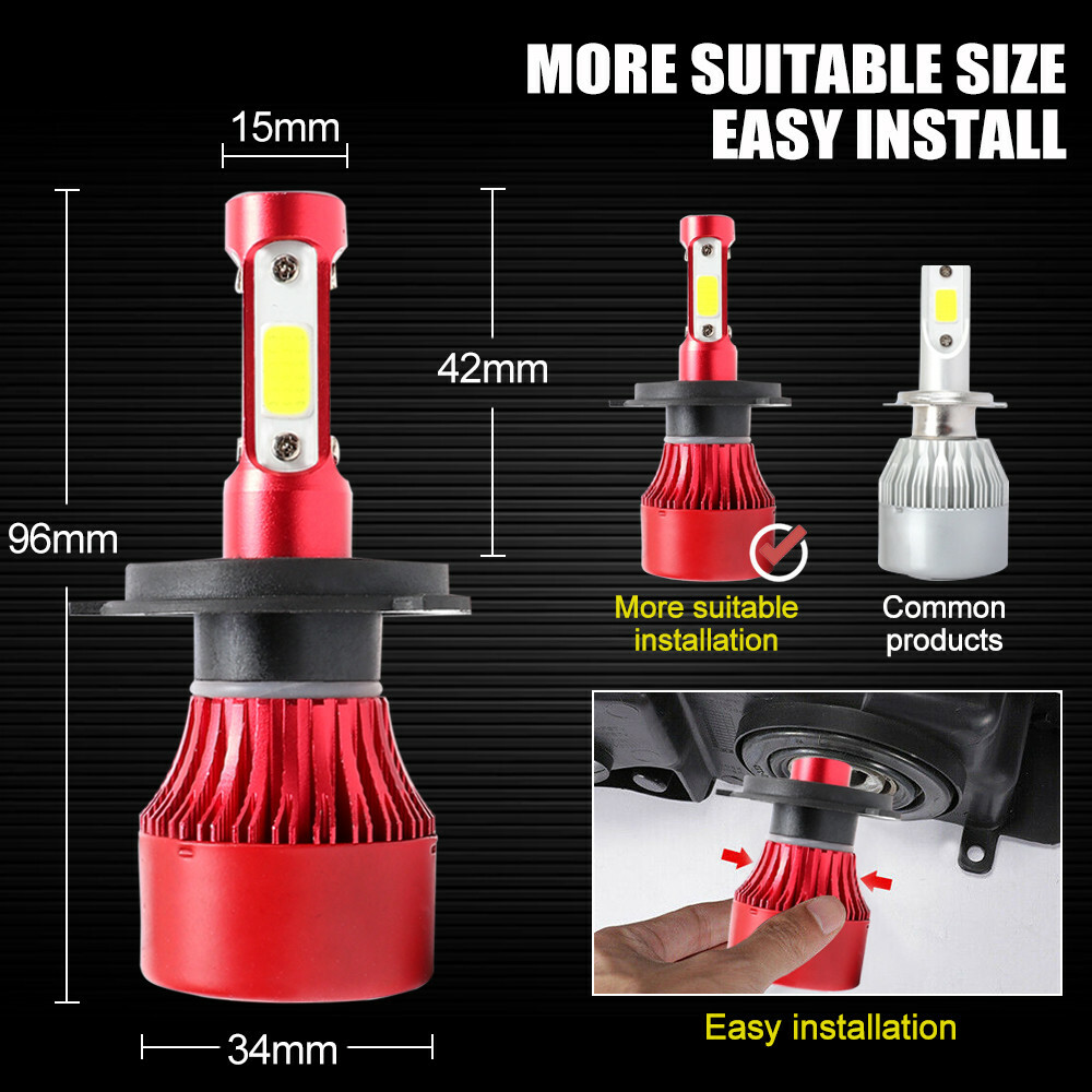 4-Side H4 9003 LED Headlight High Lo Beam Conversion Kit 32000LM 6000K HID White
