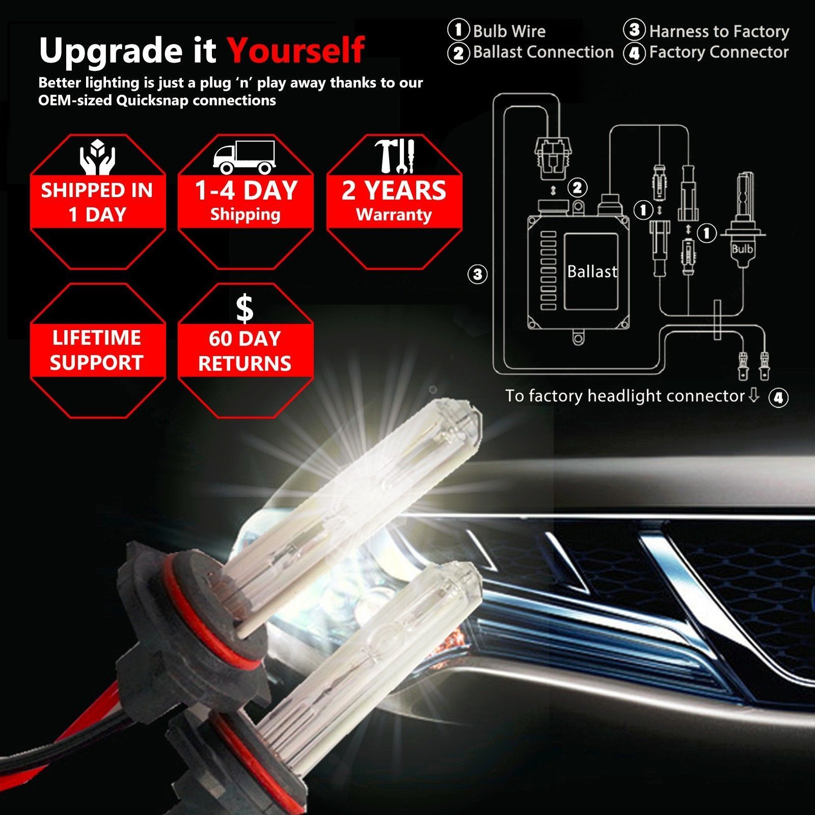 XENTEC AC 35w HID Kit 9005 9006 H1 H3 H4 H7 H10 H11 H13 H16 5202 6000K 5K Xenon
