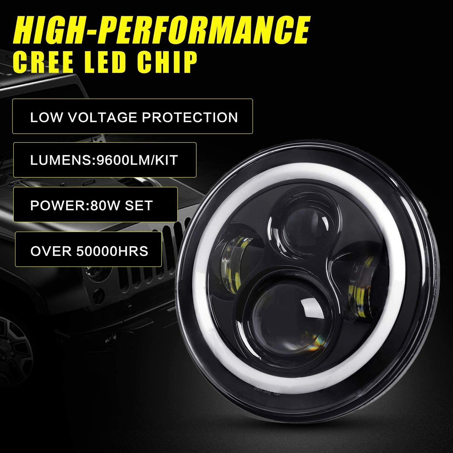 Pair 7Inch LED Headlights Green Halo For 1953-1977 Ford F-100 F-250 F-350 Pickup
