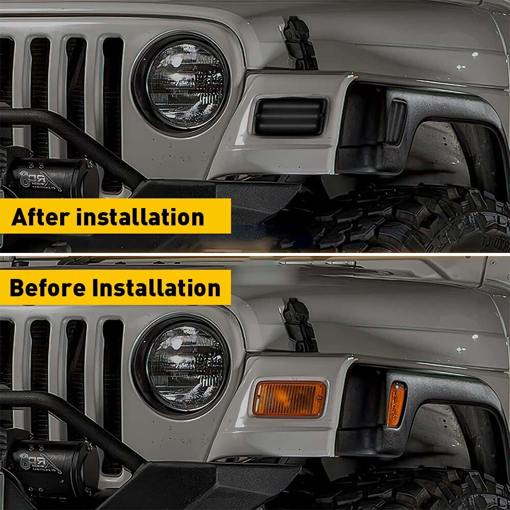 4X LED Smoked Side Marker Light Cover for 1997-2006 Jeep Wrangler TJ Accessories