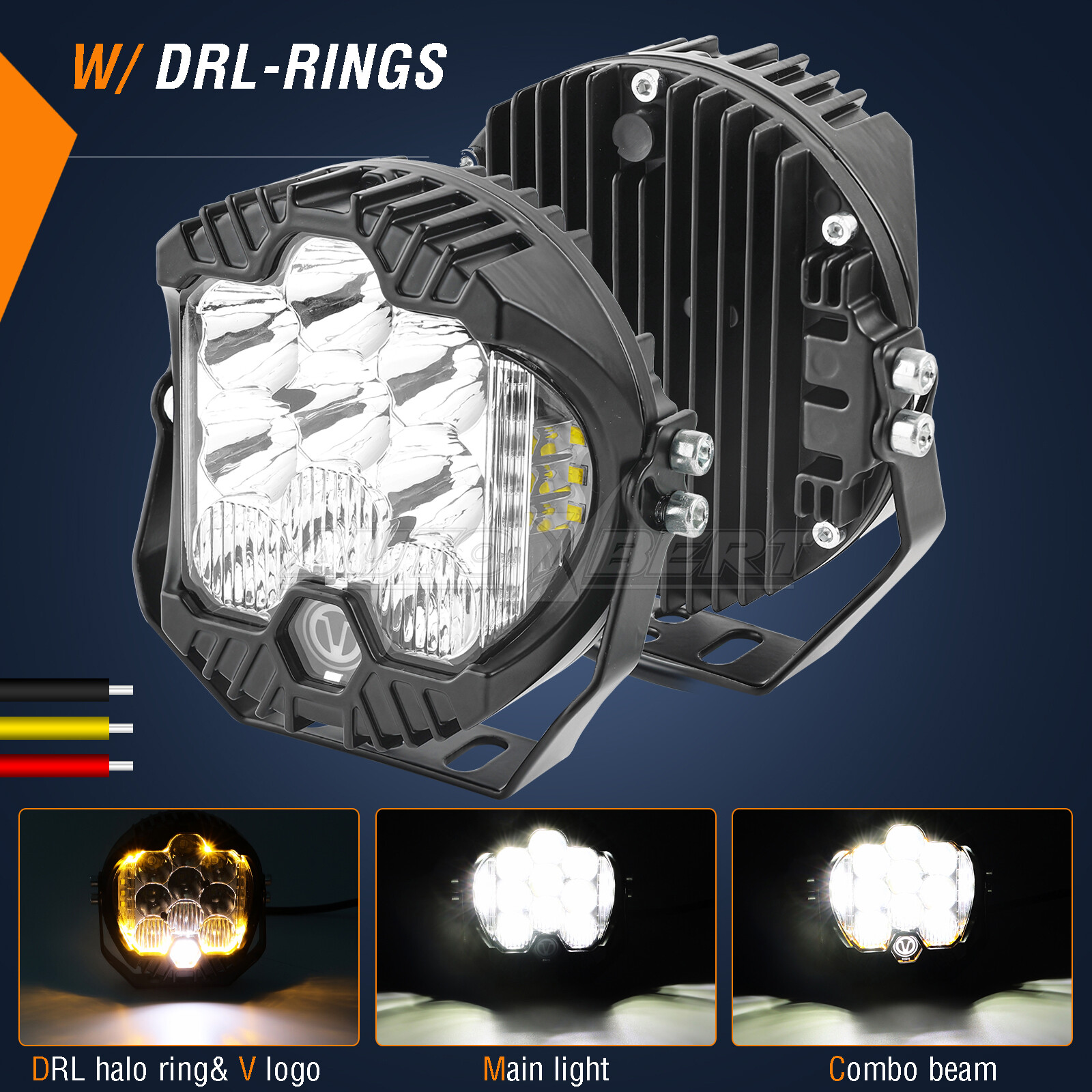 2X 5 INCH LED Side Shooter Pod Spot Flood Combo Lights DRL Amber Driving Lights