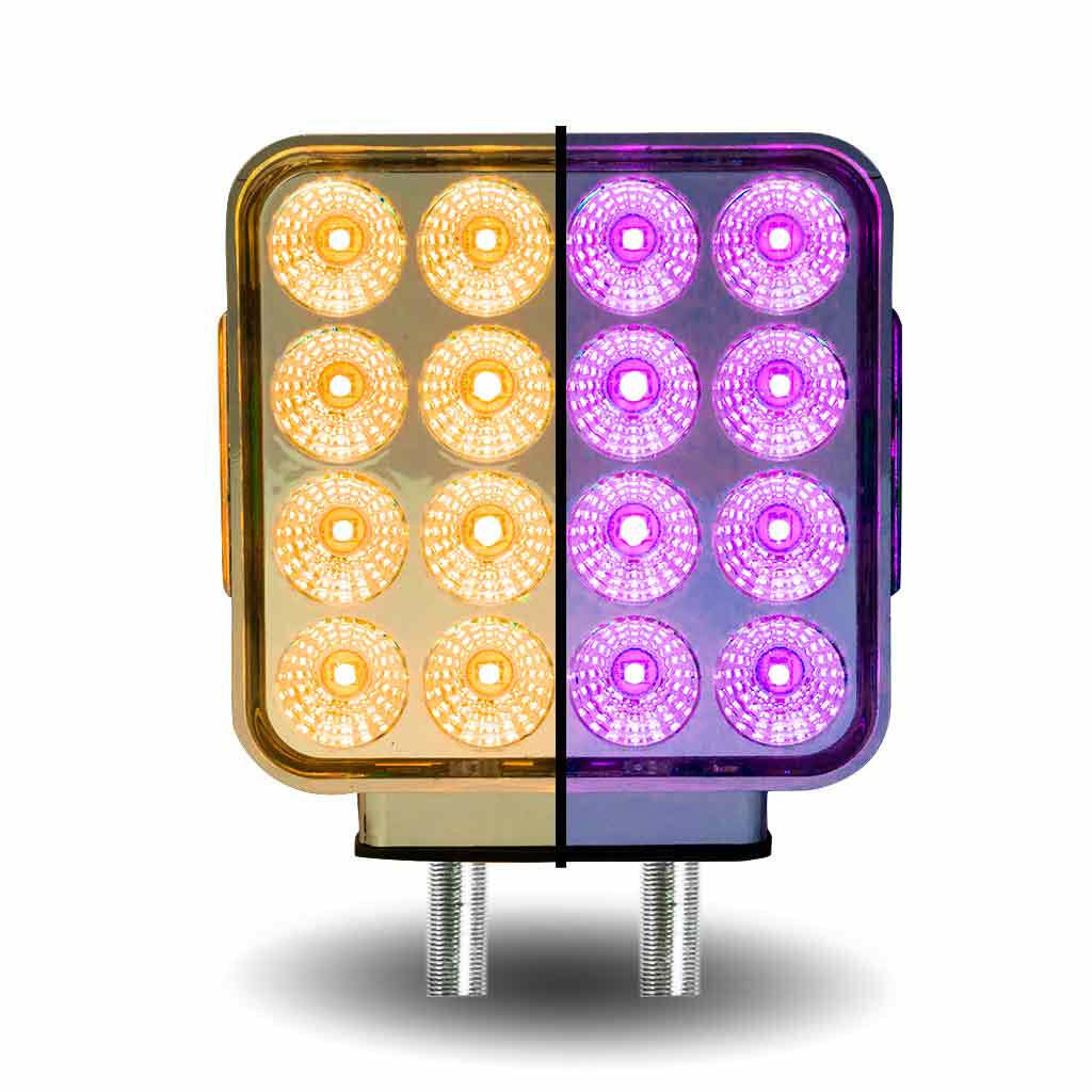 Dual Revolution Double Face Double Post Square LED (Amber/Red/Purple) – (44 Diod