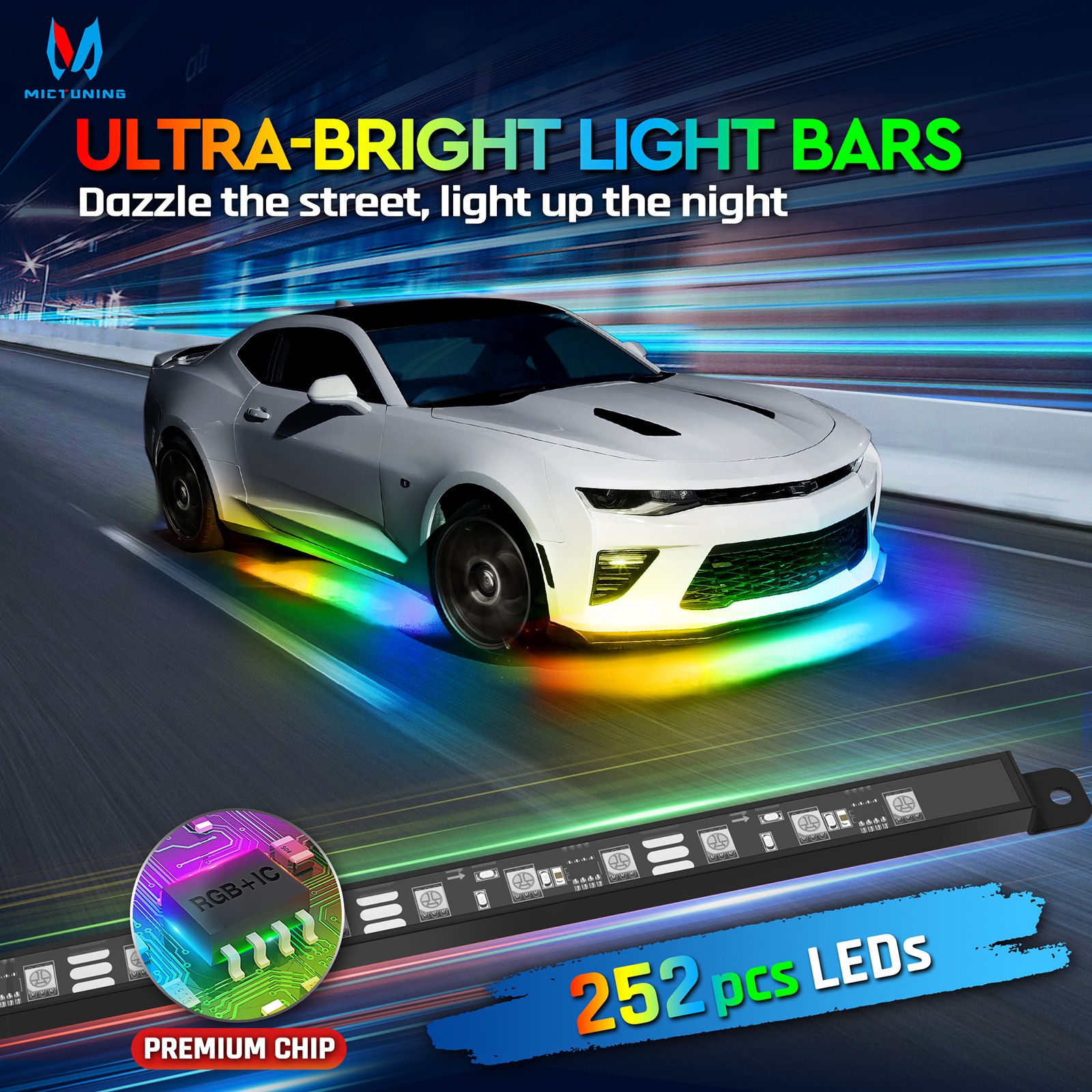 8PC RGB+IC Dream Color Underglow LED Neon Kit Light Strip Bluetoot For Car Truck