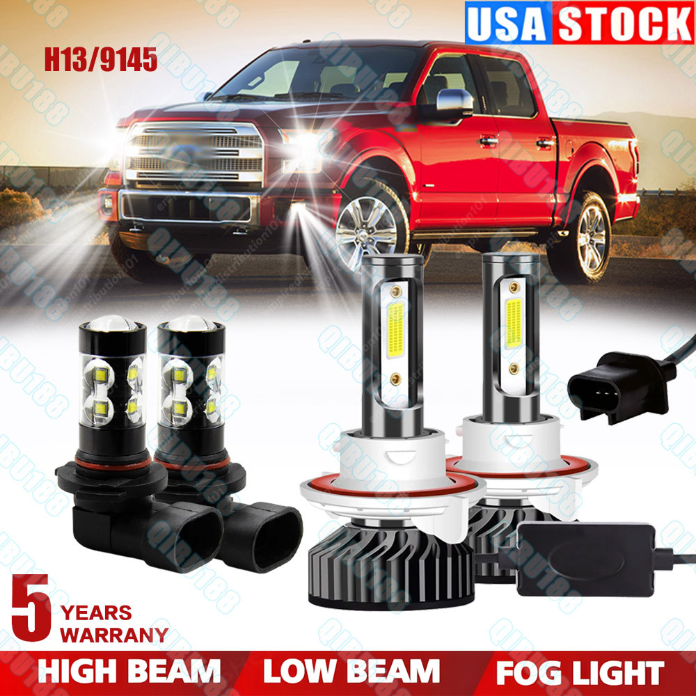 For 2004-2014 Ford F150 6000K LED Headlight Hi/Lo +Fog Light 4 Bulbs Combo kit