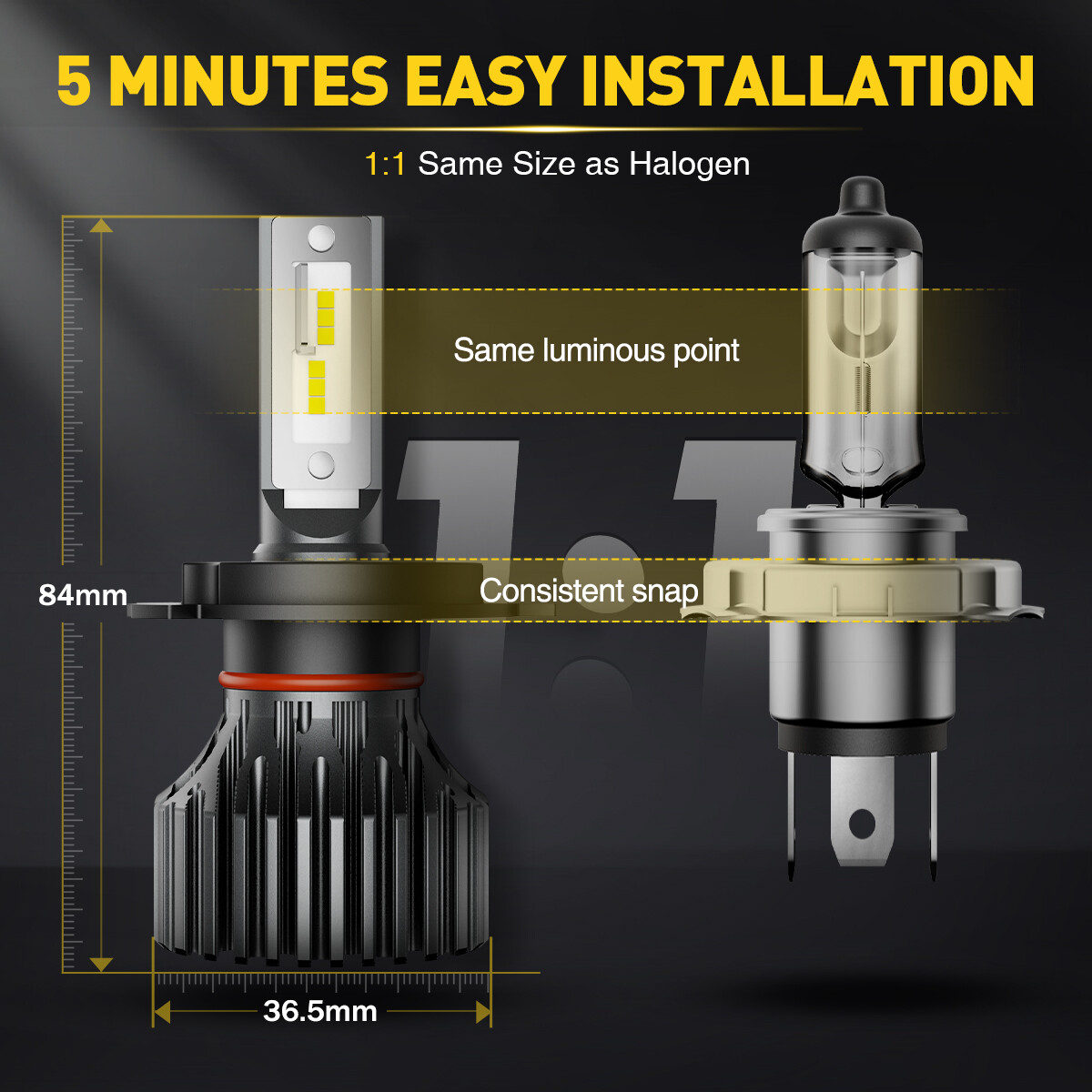 2pcs KAC 9003 H4 Brand NEW LED Headlight Bulbs Kit High-Low Beam 6500K White