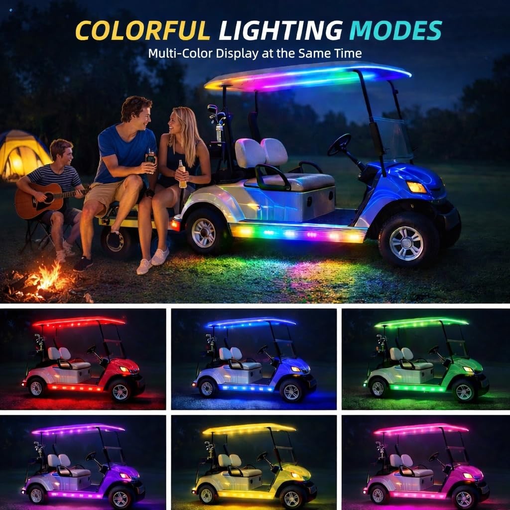 RGB Dream Color Golf Cart Canopy Lights with Remote, 2 Pack, Waterproof 6.56FT