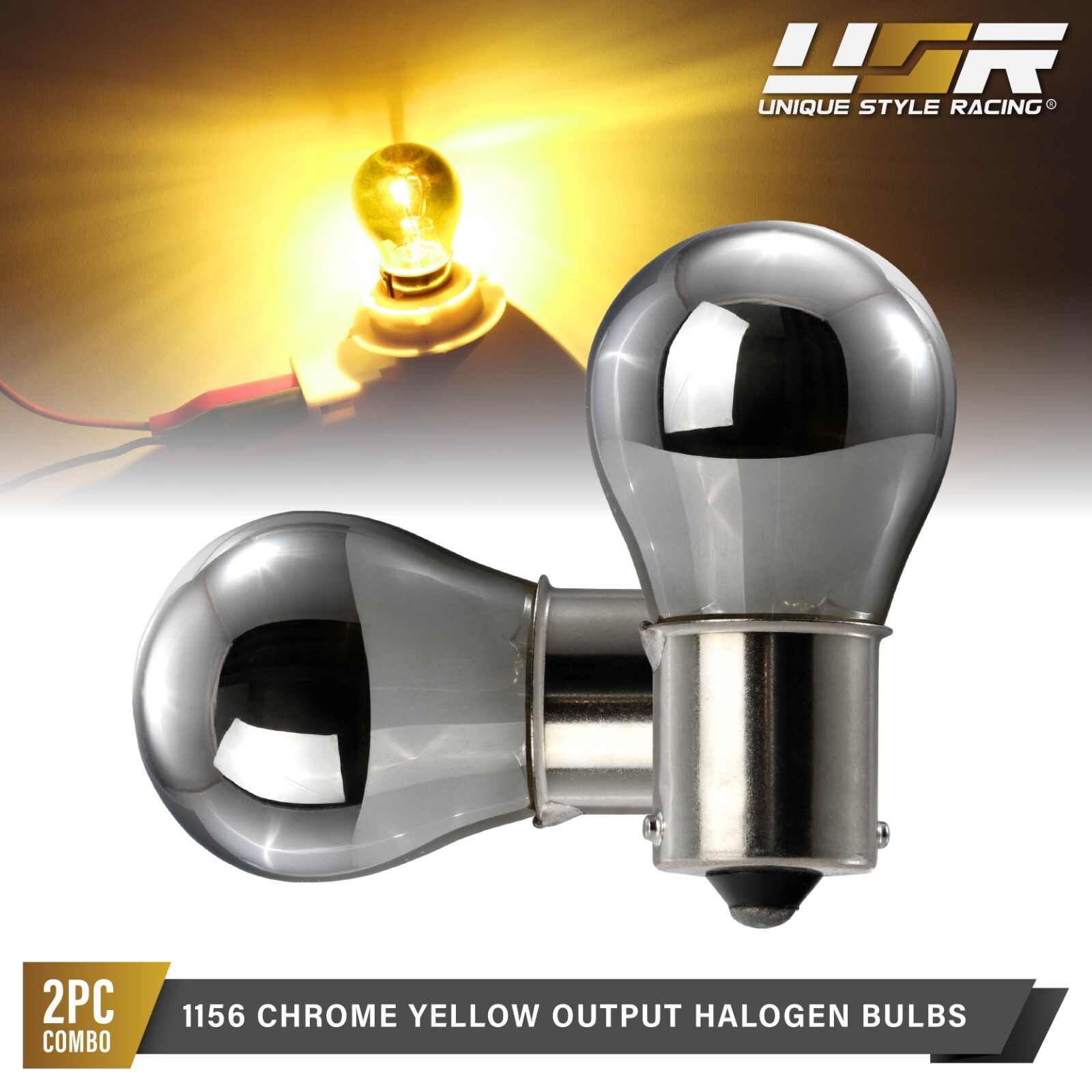 7506 / 1156 Straight Pin Stealth Chrome Yellow Halogen Bulbs Pair