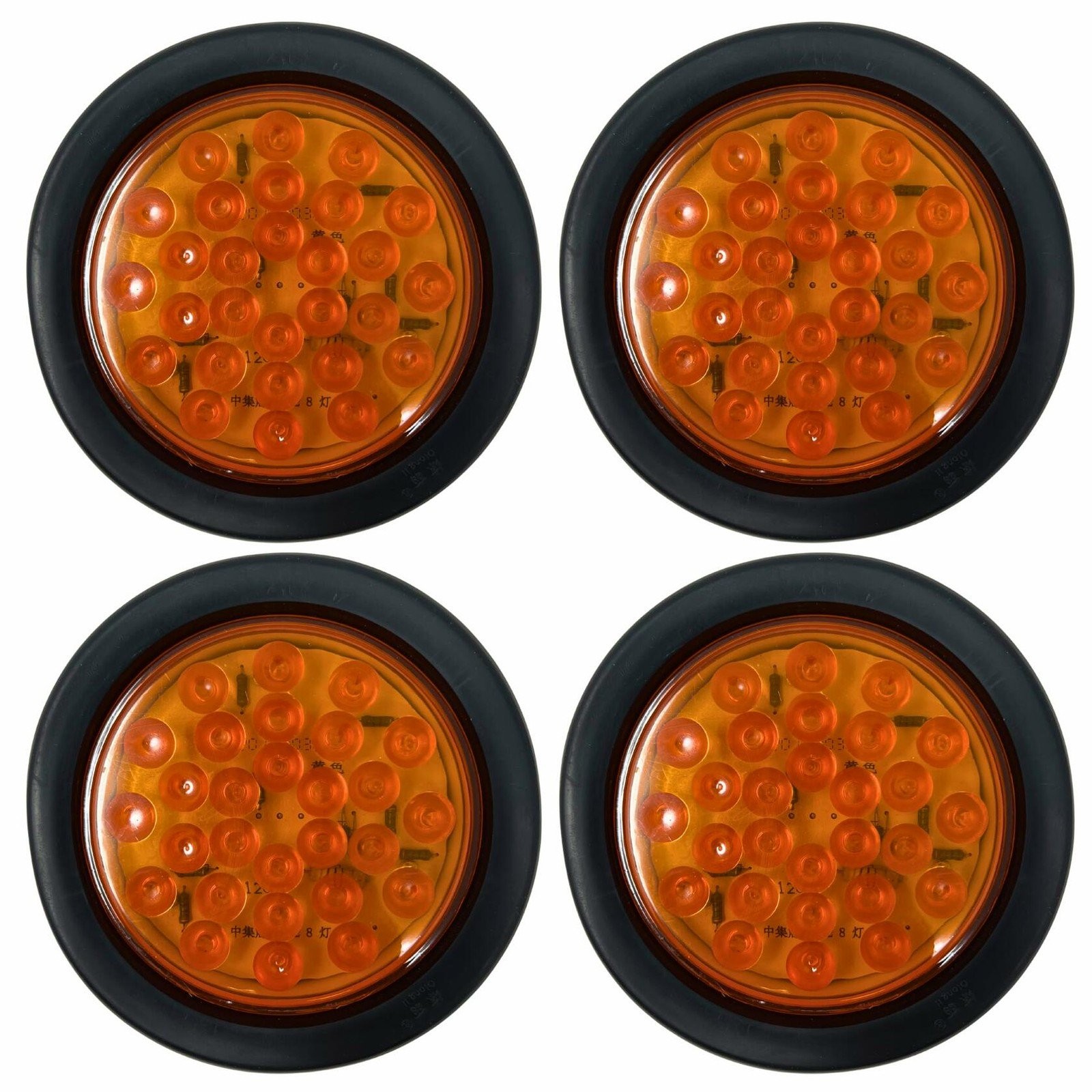 4″ Inch Amber 28 LED Round Signal Turn Truck Light w/ Grommet & Wiring-Qty 4